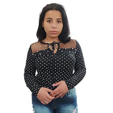 Imagem de Blusa Manga Longa Camisas Renda Guiper Bolinha Perolada Feminina Elega