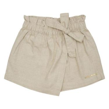 Imagem de Shorts Saia Infantil Look Jeans Linho Bege, 6