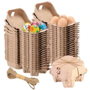 Imagem de Pacote com 20 caixas para ovos, 4 unidades, embalagem barata, 4 recipientes de células, vintage, Páscoa, 1/3 dúzia de caixas de papel kraft natural resistente para armazenamento de frango fresco Huevo