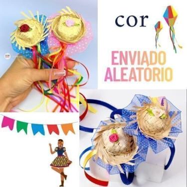 Imagem de Tiara  de Cabelo Festa Junina Decorada com Mini Chapéu de Palha Laço Fitinhas  Arquinho de Cabelo Adulto e Infantil
