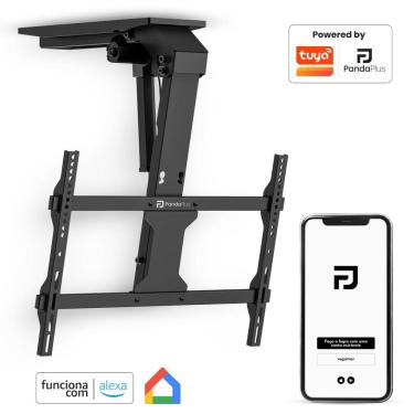 Imagem de Suporte TV Teto Elétrico Motorizado 37 a 75 Polegadas Controle App Wifi Alexa Tuya Smartlife PandaPlus Inclinação Suporta Até 45kg Padrão Vesa
