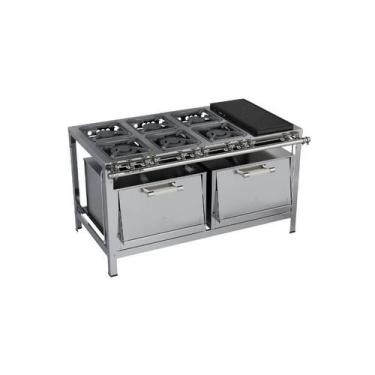 Imagem de Fogão Industrial 6 bocas 30X30 Chapa e 2 Fornos Luxo Aço Inox Metalmaq