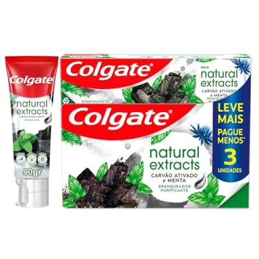 Imagem de Creme Dental Colgate Natural Extracts Carvão Ativado e Menta 3 x 90g Leve mais pague menos