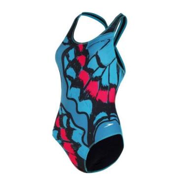 Imagem de Maiô Speedo Cross Slim Papillons, Vrd, Pto, G
