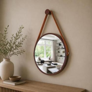 Imagem de Espelho Adnet Redondo Decorativo Suspenso Com Alça 40cm + Suporte Marr