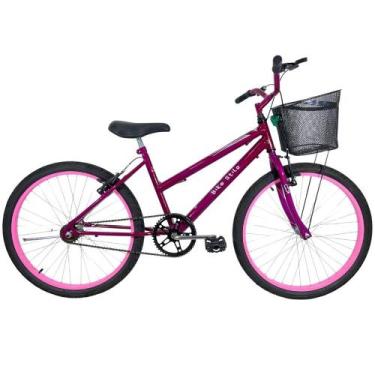 Imagem de Bicicleta Infantil Aro 24 Mtb Cesta Feminina Rosa Verniz - BIKE STILO