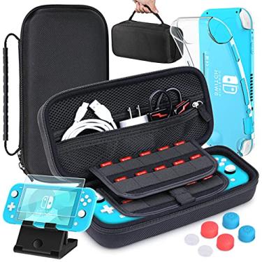 Imagem de HEYSTOP Compatível com o estojo de transporte Nintendo Switch Lite Mini Switch Lite, protetor de tela de vidro temperado, suporte ajustável, 6 tampas de polegar para acessórios Nintendo Switch Lite