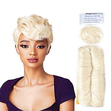 Imagem de Mayloss 100% cabelo humano virgem não processado com fecho superior 28 peças/pacote de comprimento de mistura 7,6-12,7 cm cabelo brasileiro cacheado curto trançado de extensão (100 g/peça 613 # cor)