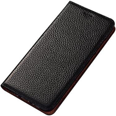 Imagem de Capa para Google Pixel 6/6 Pro, capa carteira de couro legítimo luxuosa, design fólio de livro com suporte para cartão flip capa protetora de TPU, preta, 6 Pro de 6,7 polegadas