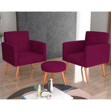 Imagem de Conjunto de Poltronas Matrix Dallas com Puff e Revestimento em Tecido Veludo