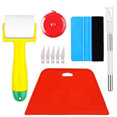 Imagem de Kit de ferramentas de papel de parede ECOmorn, ferramenta de alisamento de papel de parede com rolo de costura, rodo rígido, fita métrica, faca de artesanato