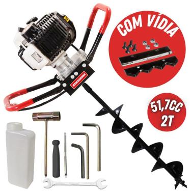 Imagem de Perfurador de Solo Profissional á Combustão Kawashima ED52EBS 51,7cc Com Motor 2 Tempos e Broca de 80x20cm com Lâmina de Vídia