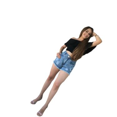 Imagem de Shorts Jeans cintura alta desfiado Feminino moda Blogueira R24