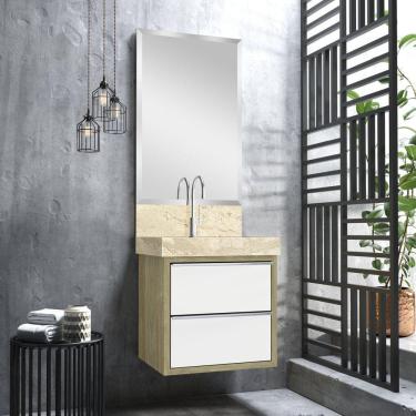 Imagem de Lavatório em Porcelanato para Banheiro 50 cm com Cuba Esculpida Top Blu Travertino