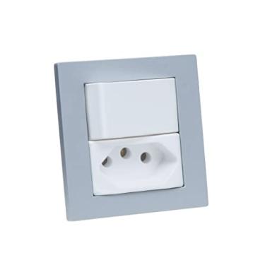 Imagem de Espelho Duplo Reto 1 Tomada 10A 1 Interruptor COR:CINZA