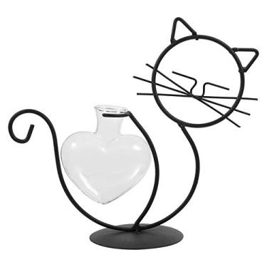 Imagem de vaso de ferro forjado gato plantadores de plantas de ar quadro de mesa decoração vasos de armação de ferro vasos de moldura de arte de ferro plantar decorar vaso de flores Vidro