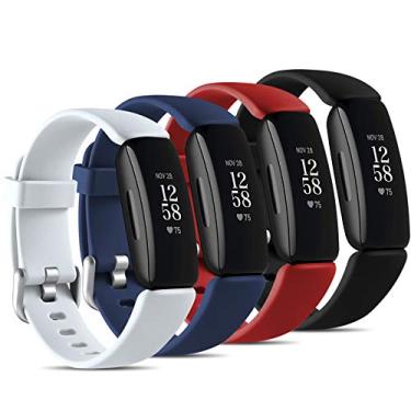 Imagem de Maledan Compatível com Fitbit Inspire 2 Bandas Pacote com 4 para Homens e Mulheres, Pulseira de Silicone Impermeável Ajustável Acessório Esportivo para Inspire 2, Grande Preto/Azul/Branco/Vermelho