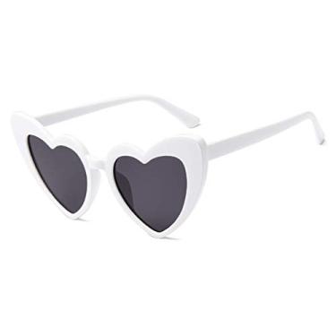Imagem de JUSLINK Óculos de sol em formato de coração para mulheres, estilo vintage de olho de gato estilo retrô Kurt Cobain, Branco, Medium