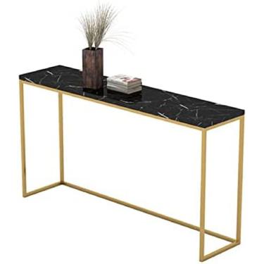 Imagem de KRASS Mesa de console estreita, suporte de metal fácil de instalar 80/100/120 cm mesa de console de mármore preto e branco, preto, 100 * 30 * 80 cm, Collector88