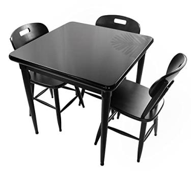 Imagem de Mesa quadrada preta 80x80cm com 3 cadeiras para sala jantar e cozinha de apartamento pequeno