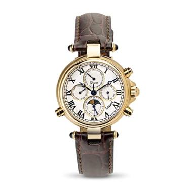 Imagem de Stauer Relógio de pulso Graves '33 com acabamento dourado – Relógio automático masculino com acabamento dourado de 39 mm – Relógio Moon Phase com pulseira de couro marrom, Marrom, Clássico