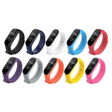 Imagem de Kit 10 Pulseiras NSmart compatível com MI BAND 4 - New Version (Preta/Azul escuro/Branca/Azul claro/Vermelha/Roxa/Cinza/Laranja/Amarela/Rosa)