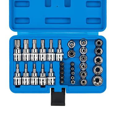 Imagem de CASOMAN Conjunto de 34 Peças Torx e E-Torx (Star), Inclui Soquetes T10-T60, E4-E20 e Adaptador 5/16" F para 3/8" M
