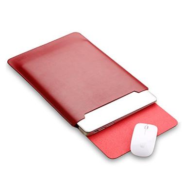 Imagem de Digong Bolsa de couro de microfibra para laptop capa de proteção para Macbook Air/Pro à prova d'água à prova de desgaste bolsa para laptop Apple Pro 15,4 polegadas (vermelho quente)