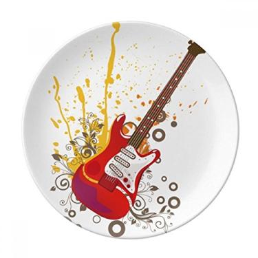 Imagem de DIYthinker Guitarra Elétrica Jazz Música Prato de Cultura Decorativo Porcelana Salver Talheres Prato de Jantar