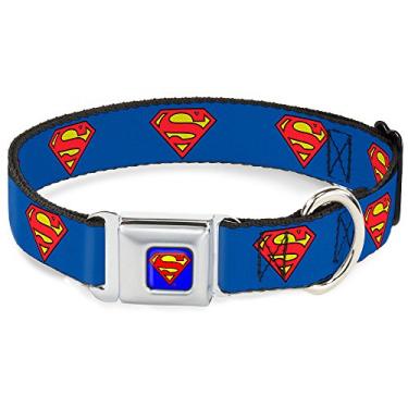 Imagem de Buckle-Down Coleira para cachorro fivela de cinto de segurança escudo do Super-Homem azul 28,7 a 43,8 cm de largura (DC-WSM001-M)