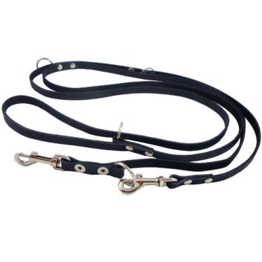 Imagem de Coleira para cachorro de couro multifuncional europeia 6 Way preta, chumbo Schutzhund ajustável de 129 a 94 cm de comprimento, 10 mm de largura para cães pequenos