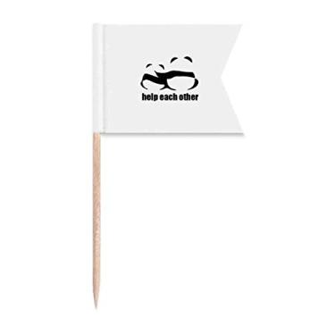 Imagem de Pandas carinhosos que ajudam uns aos outros, bandeiras de palito, marcação de rotulagem para bolo de festa, prato de queijo