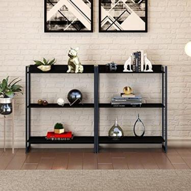 Imagem de Conjunto 2 Estantes para Livros Baixas Industrial Aço 3 Prateleiras 104x80cm Active Yescasa Preto Onix