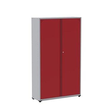 Imagem de Armário 2 Portas 4 Prateleiras Ap403sl Aço Pandin Móveis Cinza/vermelho