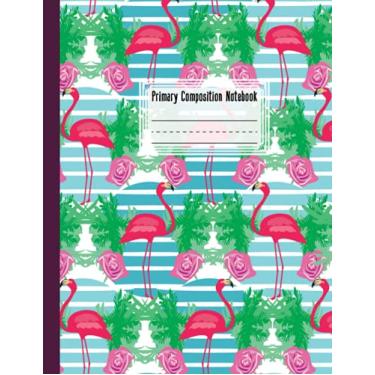 Imagem de Caderno de redação primária: Caderno de história primária de capa de flamingos premium, linha média pontilhada e espaço de imagem | Páginas de histórias de 21,5 cm x 28 cm por Carina Rothe