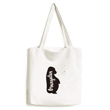 Imagem de Bolsa de lona preta e branca com estampa de animal Orangutan