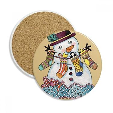 Imagem de Meia de boneco de neve de Natal Caneca de porta-copos com proteção de mesa Pedra absorvente
