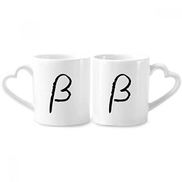 Imagem de Conjunto de canecas de porcelana para casal com silhueta grega beta preta com alça de coração