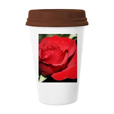 Imagem de Caneca vermelha de flores rosas tamanho grande Caneca de café copo de cerâmica copo de cerâmica