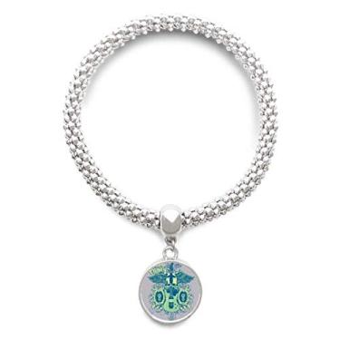 Imagem de DIYthinker Pulseira de prata com pingente redondo de instrumentos de música Jazz