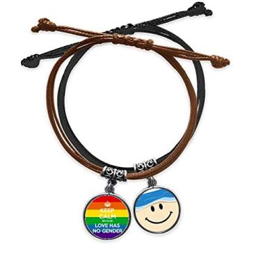 Imagem de DIYthinker Pulseira Arco-íris Gay LGBT Art Deco Presente Fashion Pulseira Corda Mão Corrente Couro Rosto Sorrindo