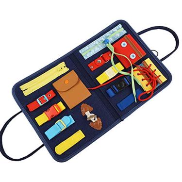 Imagem de Montessori – Mochila de aprendizagem com fivelas, zíperes, botões e botões – Placa de atividade sensorial para crianças de 1 2 3 4 anos – Brinquedo de aprendizagem para viagens de avião ou carro