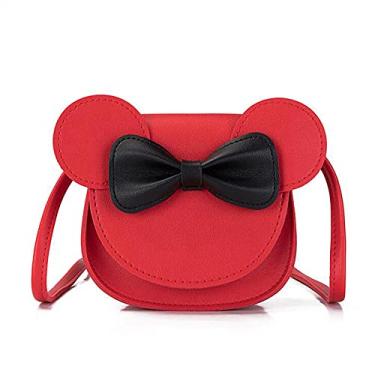 Imagem de Bolsa tiracolo infantil transversal com laço bolsa de ombro para meninas pequenas com orelhas de desenho animado, Vermelho, One Size
