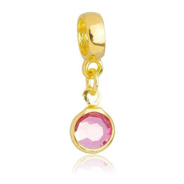 Imagem de Pingente Berloque Cristal Rosa Pandora Banhado a Ouro 18k
