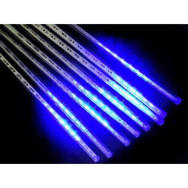 Imagem de Queda de Neve Cascata Snow Fall Tipo Chuva Pisca Pisca Leds Natal Azul 50CM