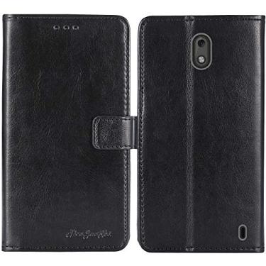 Imagem de TienJueShi Capa protetora de couro flip estilo livro preto capa de silicone carteira Etui para Nokia 2 5 polegadas