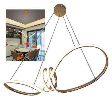 Imagem de Lustre Luminaria Arco Aneis Infinito 3 Em 1 Pendente Led Luxo Ambiente Moderno Sala Recepç