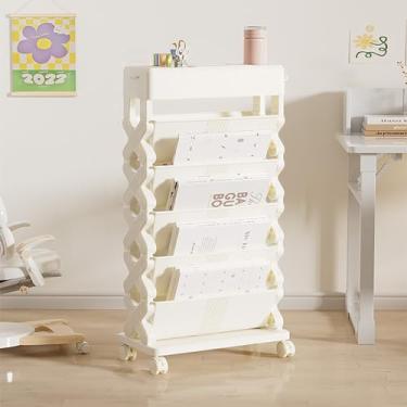 Imagem de Estante móvel com rodas Porta-revistas Carrinhos de livros com rodas Prateleiras de livros móveis multifuncionais para sala de estar Quarto Home Office Biblioteca Quarto infantil (tamanho: com tampa