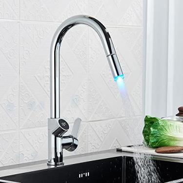 Imagem de Torneira de cozinha gourmet inteligente com display de temperatura, torneira misturadora de pia de cozinha flexível e extensível, cromada