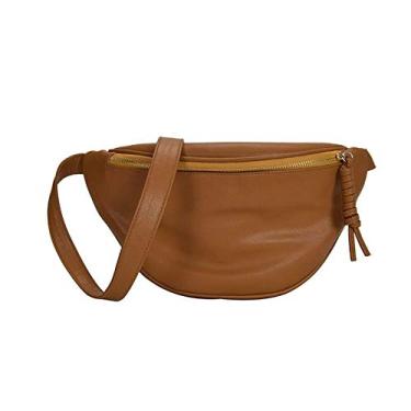 Imagem de Bolsa de cintura feminina moderna, pochete de grande capacidade, bolsa transversal de peito, bolsa de couro PU, bolsa de cinto feminina, Caqui, 30*19*8cm, Casual
